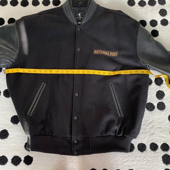 Vintage Varsity Bomber Jacket Mens L Black Wool Leather Letterman National Post - Picture 11 of 15